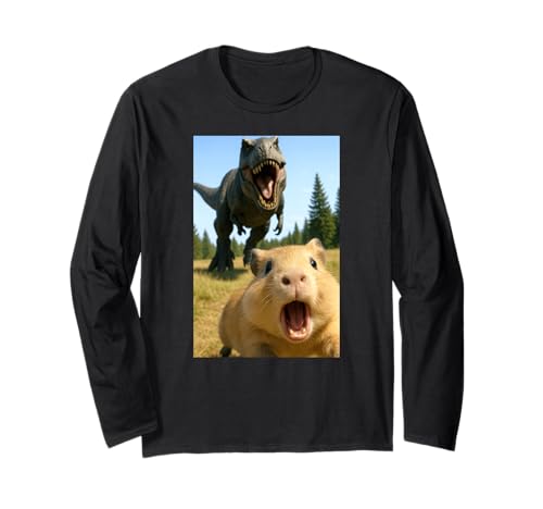 Lustiger Hamster Dinosaurier Trex Selfie Tierliebhaber Jungen Mädchen Langarmshirt von HamsterAxis1