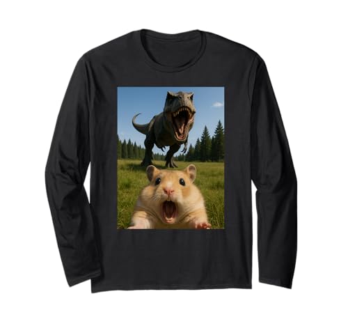 Lustiger Hamster Tierliebhaber Dinosaurier Trex Selfie Jungen Mädchen Langarmshirt von HamsterAxis1