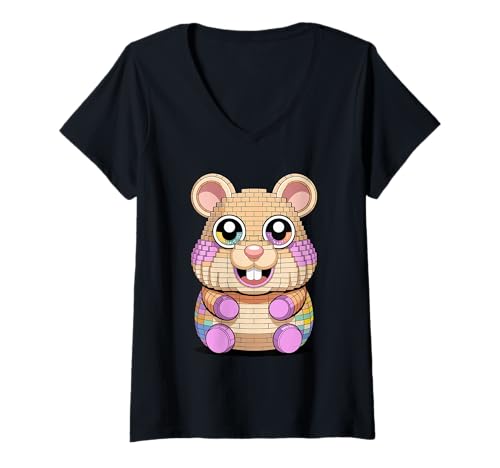 Damen Spielbausteine Hamster T-Shirt mit V-Ausschnitt Damen Spielbausteine Hamster T-Shirt mit V-Ausschnitt von Hamsters Hamster Lover Gifts