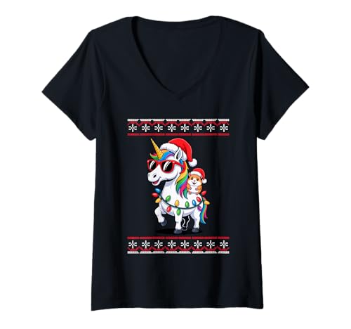 Damen Weihnachten Hamster Einhorn Sonnenbrille T-Shirt mit V-Ausschnitt Damen Weihnachten Hamster Einhorn Sonnenbrille T-Shirt mit V-Ausschnitt von Hamsters Hamster Lover Gifts