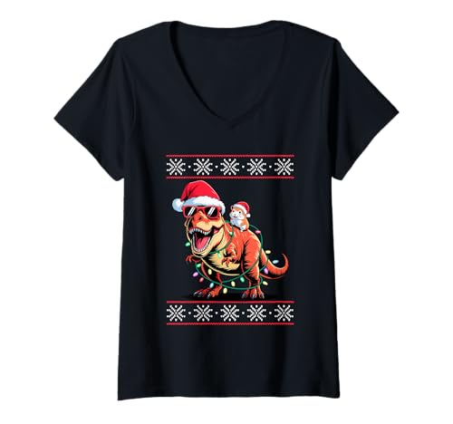 Damen Weihnachten Hamster T-Rex Dinosaurier Tyrannosaurus Rex T-Shirt mit V-Ausschnitt Damen Weihnachten Hamster T-Rex Dinosaurier Tyrannosaurus Rex T-Shirt mit V-Ausschnitt von Hamsters Hamster Lover Gifts