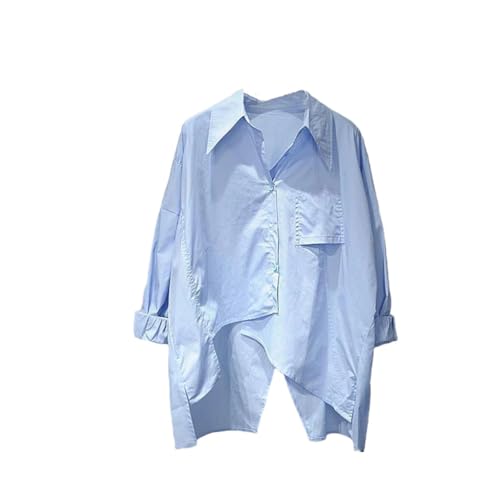 Hamthuit Asymmetrisches Freizeithemd Für Damen, Locker, Für Den Täglichen Gebrauch, Damen-Hemden Mit Rückenschlitz, Frühling Blue XXL von Hamthuit