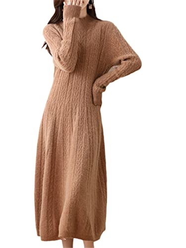 Hamthuit Damen Kleider Kaschmir Pullover Strick Langes Kleid Wolle Damen Rollkragen Büro Rock Herbst Winter, goldfarben, XXL von Hamthuit