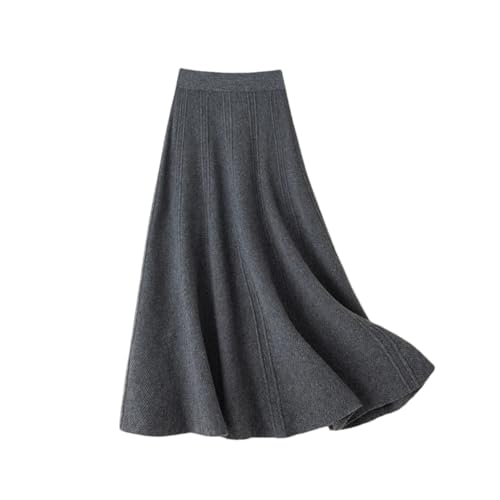 Hamthuit Damen-Wollrock, hohe Taille, gestrickter Regenschirmrock, lang, gerader Hüftrock, dunkelgrau, XXL von Hamthuit