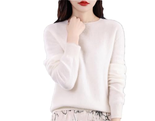 Hamthuit Frauen Wollpullover Damen Casual Strickpullover Weich und Warm Heiße Wolle Langarm Rundhals Top, weiß, S von Hamthuit