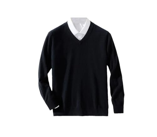 Hamthuit Herren Wollpullover Herren V-Ausschnitt Pullover Herren Wolle Strickwaren Pullover Pullover Langarm Slim Fit Sweater, Schwarz , 4XL von Hamthuit