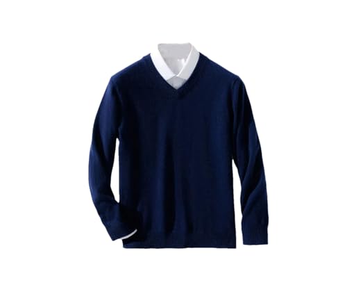 Hamthuit Herren Wollpullover Herren V-Ausschnitt Pullover Herren Wolle Strickwaren Pullover Pullover Langarm Slim Fit Sweater, marineblau, 4XL von Hamthuit