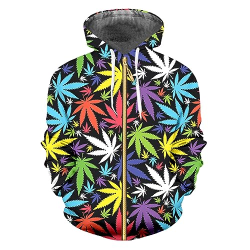 Hamthuit Man Colorful Weeds 3D-Gedruckte Kapuzenpullover Mit Reißverschluss, Übergröße, Lässiges Kapuzen-Sweatshirt, Lange Ärmel, Modischer Pullover Colorful Leaves M von Vogrtcc