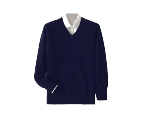 Herren Casual Strickpullover V-Ausschnitt Langarm Sweater Business Basic Sweater Slim Fit Pullover, dunkelblau, XL von Hamthuit