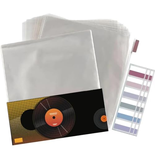 50x12 Vinyl LP Schallplatten Hüllen|Extra Dicke lp schutzhüllen 140 Mikron|Mit Hochwertiges Haftnotizen|Sehr transparent|Für Single & Double gatefold LPS|Säurefreie Plastikschutzhüllen von HanCheng