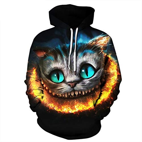 HanPaint Lustige Shinny Cheshire Cat Druck 3D Hoodie Langarm Hoodies Tops XXXL von HanPaint