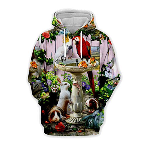 Papagei Hoodies Männer Frauen Hip Hop Pullover Vogel 3D-Druck Sweatshirt Trainingsanzüge Casual Tops Mantel 04 XS von HanPaint