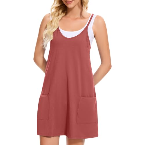 HanaHola Damen-Minikleid, Tennis, Workout, Sommer, ärmellos, Spaghettiträger, athletisches Sportkleid mit Shorts, Rostrot, Groß HanaHola Damen-Minikleid, Tennis, Workout, Sommer, ärmellos, Spaghettiträger, athletisches Sportkleid mit Shorts, Rostrot, Groß von HanaHola