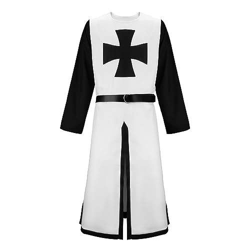 HanaHola Herren Kreuzritter Tunika Tempelritter Kostüm Robe Mittelalter Renaissance Cosplay Krieger Hospitaller Surcoat Mantel Top (Medium, Schwarz) von HanaHola