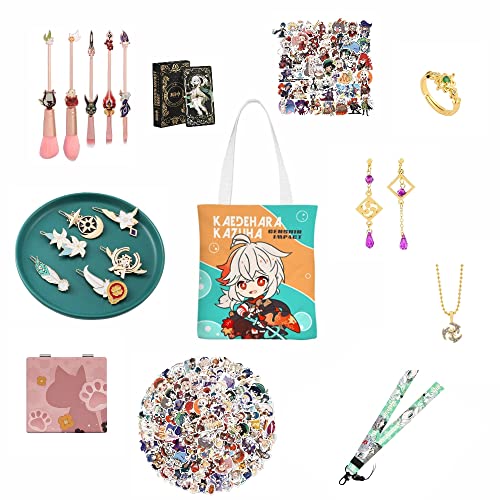 Genshin Impact eine Vielzahl von Geschenk-Sets geeignet für Frauen, einschließlich Aufkleber, Halsketten, Ohrringe, Ringe, Make-up-Pinsel usw, Papier von Hanaiette