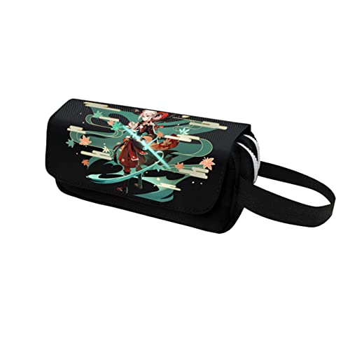 Hanaiette 1 x Genshin Impact Federmäppchen, Anime Cosplay, doppellagig, Stiftebox, Stifteetui, Schreibwaren-Organizer (STYLE4), Schwarz , Anime von Hanaiette