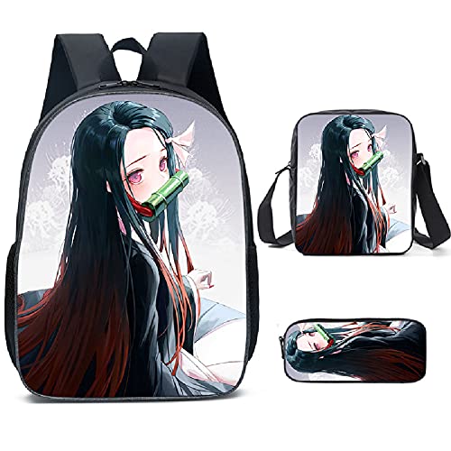 Hanaiette 3PCS Demon Slayer Rucksack Federmäppchen Spiel Charaktere Leinwand Messenger Bag, Stil 2, Einheitsgröße, Anime von Hanaiette