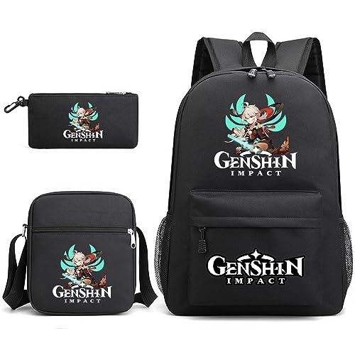 Hanaiette 3PCS Genshin Impact Game Characters Rucksack Federmäppchen Canvas Messenger Bag, Stil 2 Hanaiette 3PCS Genshin Impact Game Characters Rucksack Federmäppchen Canvas Messenger Bag, Stil 2 von Hanaiette