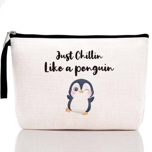 Lustige Make-up-Tasche, Pinguin-Geschenke, Pinguin-Liebhaber, Pinguin-Zubehör für Frauen, Mädchen, Pinguin-Züchter, Pinguin-Geburtstagspartyzubehör, Kosmetiktaschen mit Reißverschlussbeutel, Beige von Hanamiya Na