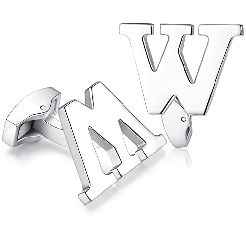 Hanana 1 Paar Herren Edelstahl Manschettenknöpfe Hochzeit Cufflinks Manschettenknopf Silber Buchstabe (W) von HONEY BEAR