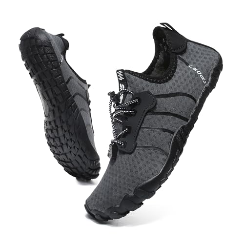 Badeschuhe Wasserschuhe Herren Damen Strandschuhe Barfußschuhe Sommer Schwimmschuhe Aquaschuhe Schnell Trocknen Surfschuhe 6906 Grau EU45 von Hanani