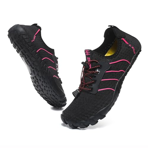 Badeschuhe Wasserschuhe Herren Damen Strandschuhe Barfußschuhe Sommer Schwimmschuhe Aquaschuhe Schnell Trocknen Surfschuhe Schwarzrosa EU39 von Hanani