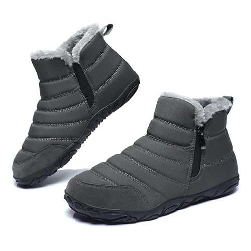 Barfußschuhe Gefüttert Winterstiefel Herren Damen Winterschuhe Schneestiefel Warm Gefüttert Wanderschuhe Schneestiefel Wanderschuhe Rutschfest Trekkingschuhe Stiefel Winter Boots Unisex Grau EU45 von Hanani