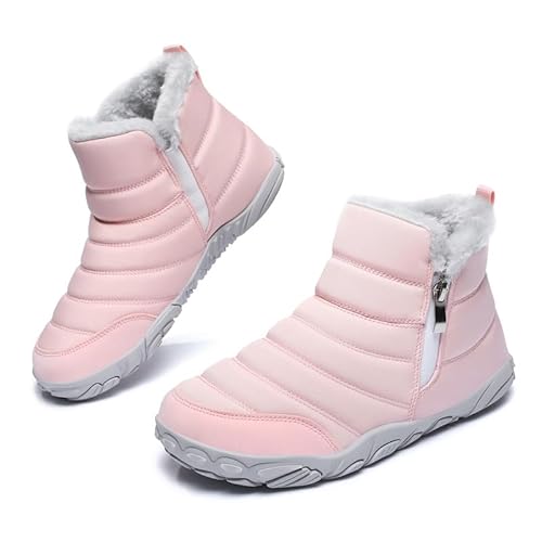 Barfußschuhe Gefüttert Winterstiefel Herren Damen Winterschuhe Schneestiefel Warm Gefüttert Wanderschuhe Schneestiefel Wanderschuhe Rutschfest Trekkingschuhe Stiefel Winter Boots Unisex Rosa EU42 von Hanani