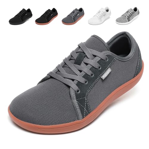 Barfußschuhe Herren Damen Barfussschuhe Weit Zehenschuhe Zero-Drop Sohle Minimalistische Traillaufschuhe Walkingschuhe Fitnessschuhe Laufschuhe Breiter Casual Sneaker Unisex Dunkelgrau EU40 von Hanani