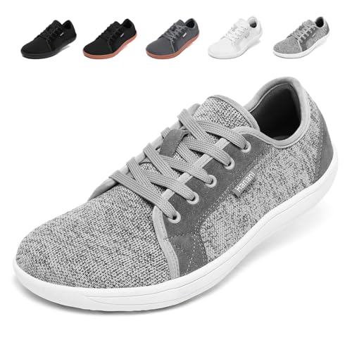 Barfußschuhe Herren Damen Barfussschuhe Weit Zehenschuhe Zero-Drop Sohle Minimalistische Traillaufschuhe Walkingschuhe Fitnessschuhe Laufschuhe Breiter Casual Sneaker Unisex Hellgrau EU37 von Hanani