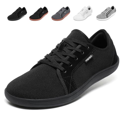 Barfußschuhe Herren Damen Barfussschuhe Weit Zehenschuhe Zero-Drop Sohle Minimalistische Traillaufschuhe Walkingschuhe Fitnessschuhe Laufschuhe Breiter Casual Sneaker Unisex Schwarz EU38 von Hanani