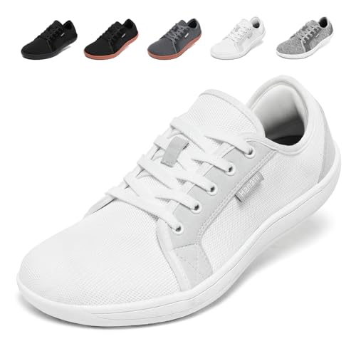 Barfußschuhe Herren Damen Barfussschuhe Weit Zehenschuhe Zero-Drop Sohle Minimalistische Traillaufschuhe Walkingschuhe Fitnessschuhe Laufschuhe Breiter Casual Sneaker Unisex Weiß EU42 von Hanani