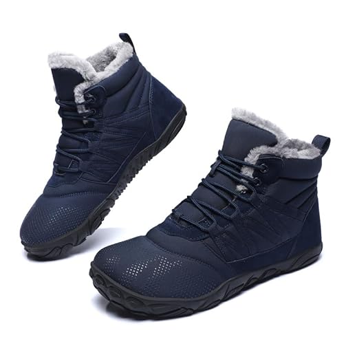 Barfußschuhe Winterstiefel Damen Herren Winter Warm Gefüttert Winterschuhe Schneestiefel Outdoor Barfuss Schuhe Männer Traillaufschuhe Leicht rutschfest Fitnessschuhe Wanderschuhe Unisex Blau EU43 von Hanani