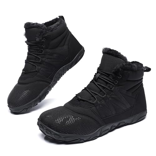 Barfußschuhe Winterstiefel Damen Herren Winter Warm Gefüttert Winterschuhe Schneestiefel Outdoor Barfuss Schuhe Männer Traillaufschuhe Leicht rutschfest Fitnessschuhe Wanderschuhe Unisex Schwarz EU43 von Hanani