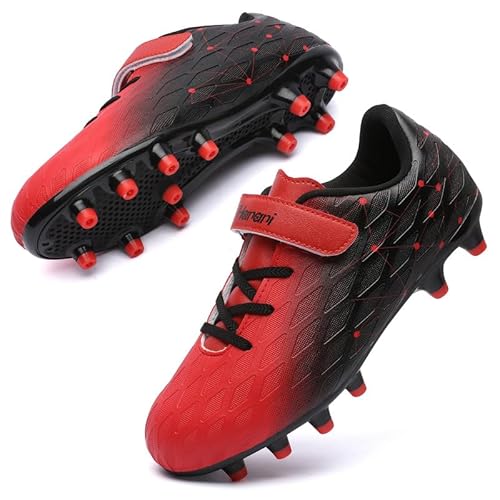 Fußballschuhe Kinder FG/AG Fussballschuhe Footballschuhe Jungen Mädchen Kids Kunstrasen Trainingsschuhe Soccer Schuhe Sportschueh Teens draußen Hallenfußball Indoor Outdoor Unisex Schwarz Rot EU33 von Hanani