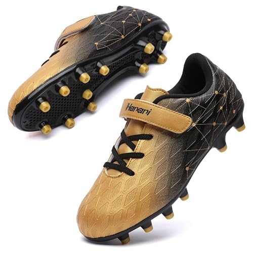 Fußballschuhe Kinder FG/AG Fussballschuhe Footballschuhe Jungen Mädchen Kids Kunstrasen Trainingsschuhe Soccer Schuhe Sportschueh Teens draußen Hallenfußball Indoor Outdoor Unisex Schwarzes Gold EU34 von Hanani