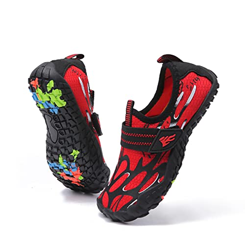 Hanani Badeschuhe Kinder Jungen Mädchen Schwimmschuhe Wasserschuhe Kinder Leichte Barfußschuhe Kinder Schnell Trocknend Strandschuhe Aquaschuhe Schwarzrot EU29 von Hanani