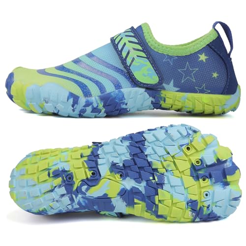 Hanani Badeschuhe Kinder Jungen Mädchen Schwimmschuhe Wasserschuhe Kinder Leichte Barfußschuhe Schnell Trocknend Strandschuhe Aquaschuhe Blaugelb EU29 von Hanani