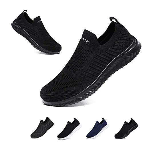 Slip On Sneakers Herren Damen Nurse Schuhe Walkingschuhe Outdoor Turnschuhe Sportschuhe Gym Bequem Leichte Schuhe Atmungsaktiv Freizeitschuhe Memory Foam Fitness Sporthalle Schwarz EU43 von Hanani