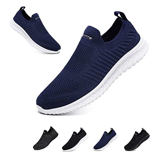 Slip On Sneakers Herren Damen Nurse Schuhe Walkingschuhe Outdoor Turnschuhe Sportschuhe Gym Bequem Leichte Schuhe Atmungsaktiv Freizeitschuhe Fitness Sporthalle Memory Foam Dunkelblau EU36 von Hanani