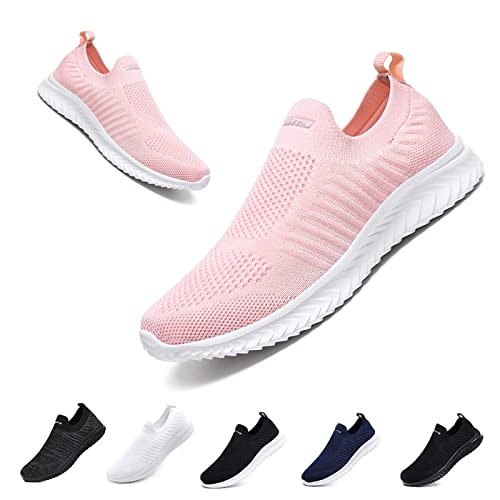 Slip On Sneakers Herren Damen Nurse Schuhe Walkingschuhe Outdoor Turnschuhe Sportschuhe Gym Bequem Leichte Schuhe Atmungsaktiv Freizeitschuhe Memory Foam Fitness Sporthalle Rosa EU36 von Hanani