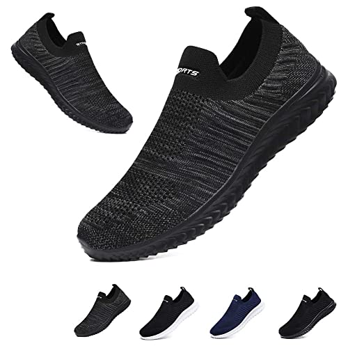 Slip On Sneakers Herren Damen Nurse Schuhe Walkingschuhe Outdoor Turnschuhe Sportschuhe Gym Bequem Leichte Schuhe Atmungsaktiv Freizeitschuhe Memory Foam Fitness Sporthalle Schwarz Grau EU42 von Hanani