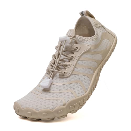 Wasserschuhe Badeschuhe Damen Herren Strandschuhe Schnell Trocknend Drainagelöcher Strand Schwimmschuhe Meeresschuh Surfschuhe Poolschuhe Unisex Barfußschuhe für Kajakfahren Fitnessstudio Beige EU39 von Hanani