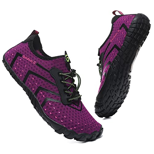 Wasserschuhe Badeschuhe Damen Herren Strandschuhe Schnell Trocknend Drainagelöcher Strand Schwimmschuhe Meeresschuh Surfschuhe Poolschuhe Unisex Barfußschuhe für Kajakfahren Fitnessstudio Lila EU39 von Hanani