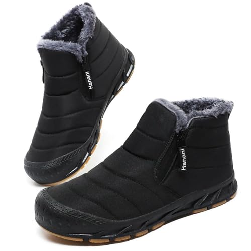 Winterschuhe Herren Warm Gefüttert Schneestiefel Reißverschluss Kurzschaft Stiefel Flach Winter Outdoor Boots Bequem Rutschfeste Wanderstiefel Winterstiefel von Hanani