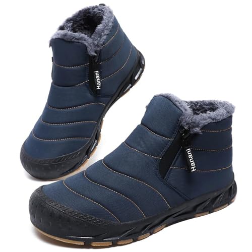 Winterschuhe Herren Warm Gefüttert Schneestiefel Reißverschluss Kurzschaft Stiefel Flach Winter Outdoor Boots Bequem Rutschfeste Wanderstiefel Winterstiefel von Hanani