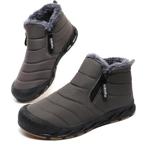 Winterschuhe Herren Warm Gefüttert Schneestiefel Reißverschluss Kurzschaft Stiefel Flach Winter Outdoor Boots Bequem Rutschfeste Wanderstiefel Winterstiefel von Hanani
