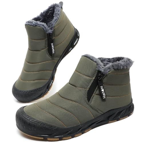 Winterschuhe Herren Warm Gefüttert Schneestiefel Reißverschluss Kurzschaft Stiefel Flach Winter Outdoor Boots Bequem Rutschfeste Wanderstiefel Winterstiefel von Hanani