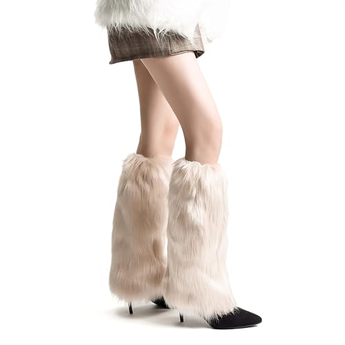 Damen Kunstpelz Beinwärmer Plüsch Beinwärmer Furry Fuzzy Beinwärmer Winter Stulpen für Winterwärmer Karneval Halloween Fasching Mottoparty Verkleidung XS von Hanaoops