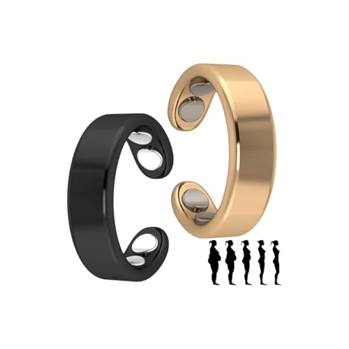 Hanaoops 2PCS Sömni Ring Damen Wechseljahre, Magnetfeldtherapie-Ringe, Wechseljahreshilfe Ring Magnetring für Wohlbefinden Verstellbare Magnetische Therapie Ringe (Gold & Schwarz, Einheitsgrösse) von Hanaoops